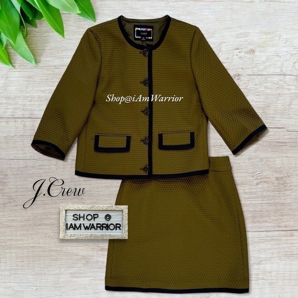 J.Crew NWT olive cropped textured ribbon tipped jacket + matching a-line skirt - Picture 5 of 13